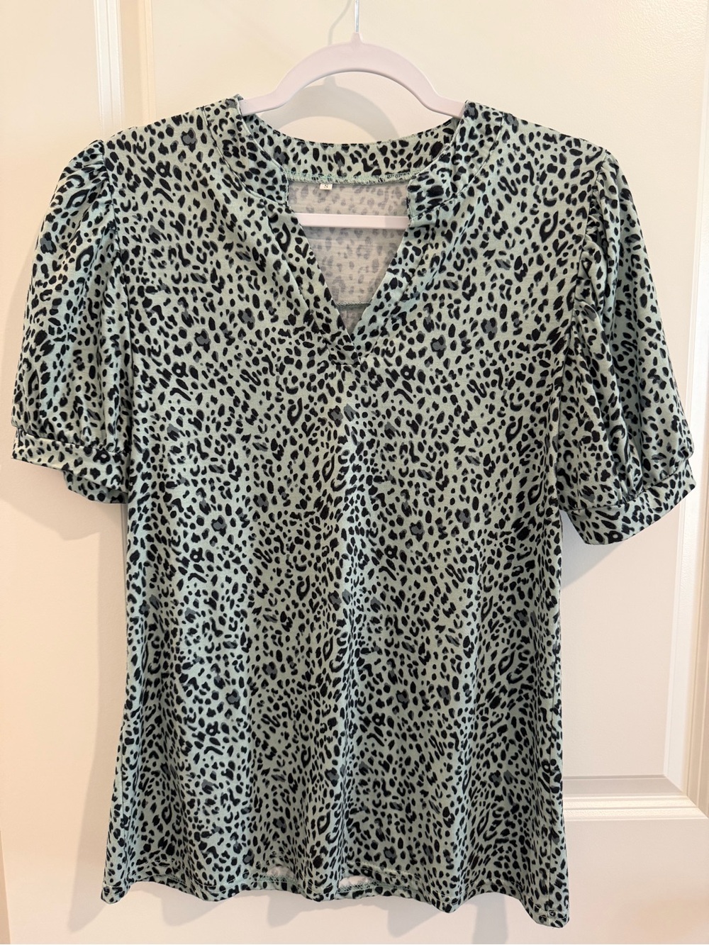 Women's Mint Green Leopard Print V-Neck Top